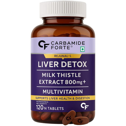 Carbamide Forte Liver Detox Supplement with Milk Thistle Extract 800mg (30:1) | Added Multivitamins & Amino Acid | Liver Support Supplement –120 Veg Tablets