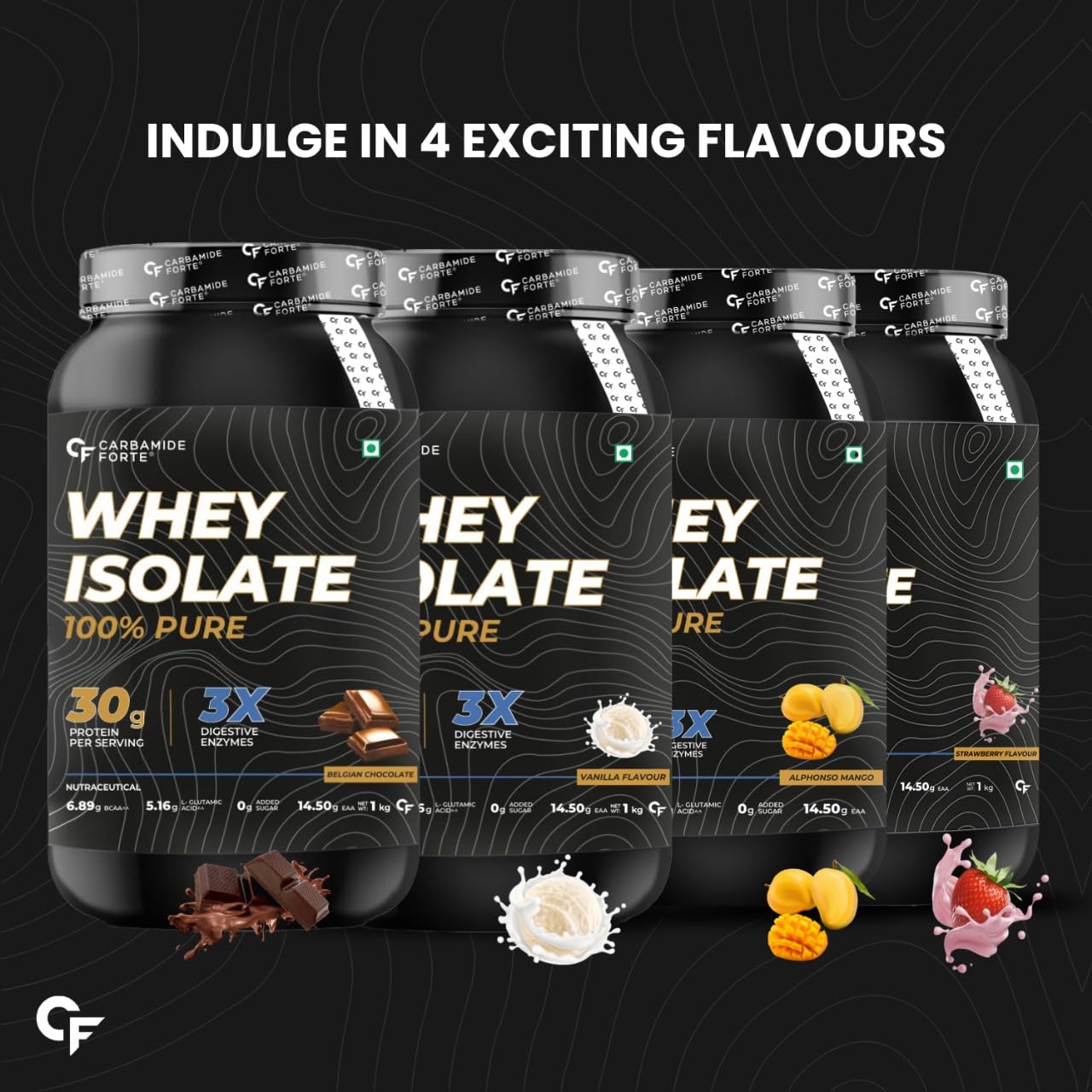 Carbamide Forte Whey Protein Powder Isolate | 100% Pure Protein Powder for Men | 30g Protein per serving with Isolate Whey Protein | 3X digestive Enzymes | 6.89g BCAA | 14.50g EAA | 0g added sugar | Belgian Chocolate Flavour - 1Kg