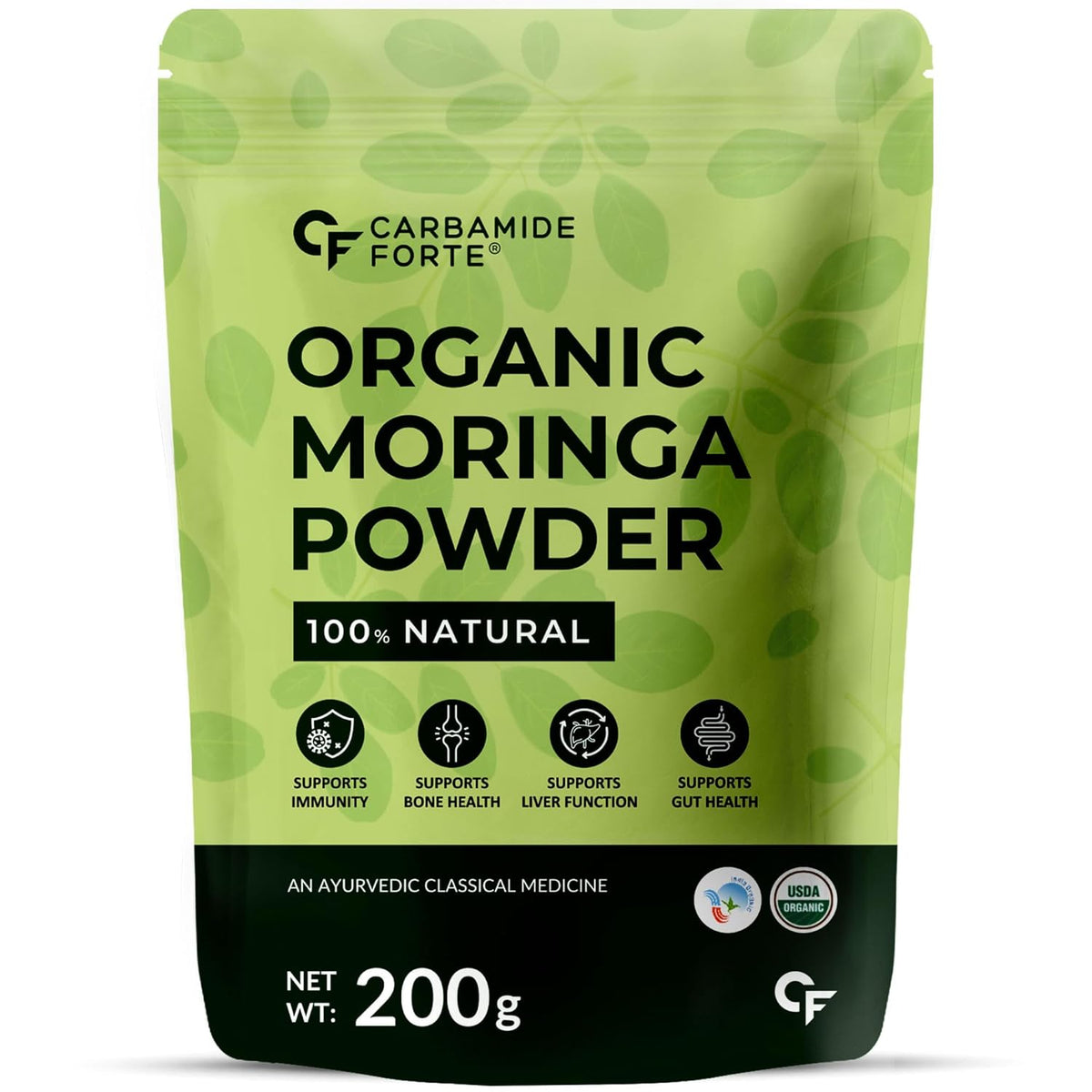 100% Organic Moringa Powder (Leaf) | 200 g - Carbamide Forte - Pack of 1