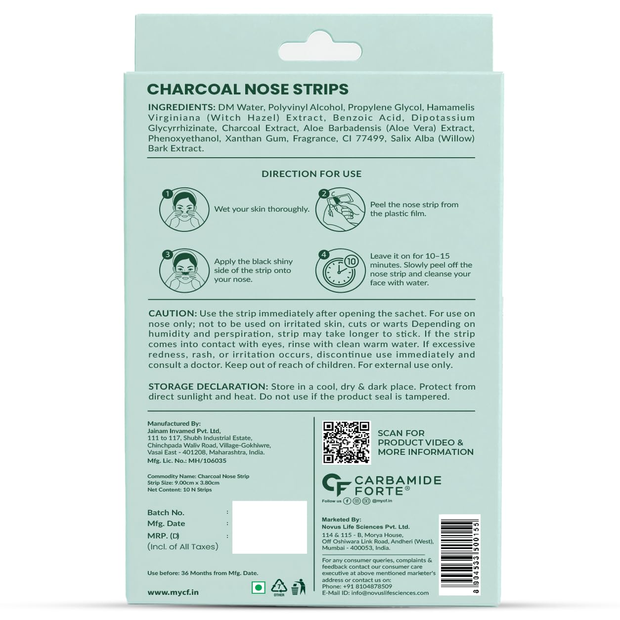 Charcoal Nose Strips for Blackhead Removal - 10 N Strips