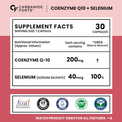 Coenzyme Q10 200mg (Ubiquinol) with Selenium 40mcg | 30 Vegetarian Capsules
