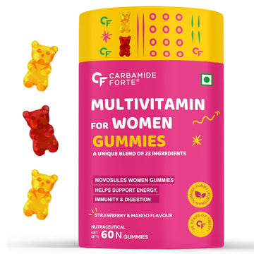 Carbamide Forte Multivitamin Gummies for Women | Multivitamin for Women' s Hair, Skin & Nails, with Biotin & Antioxidants for Immunity & Probiotics for Digestion | 23 Ingredients - 60 Veg Gummies