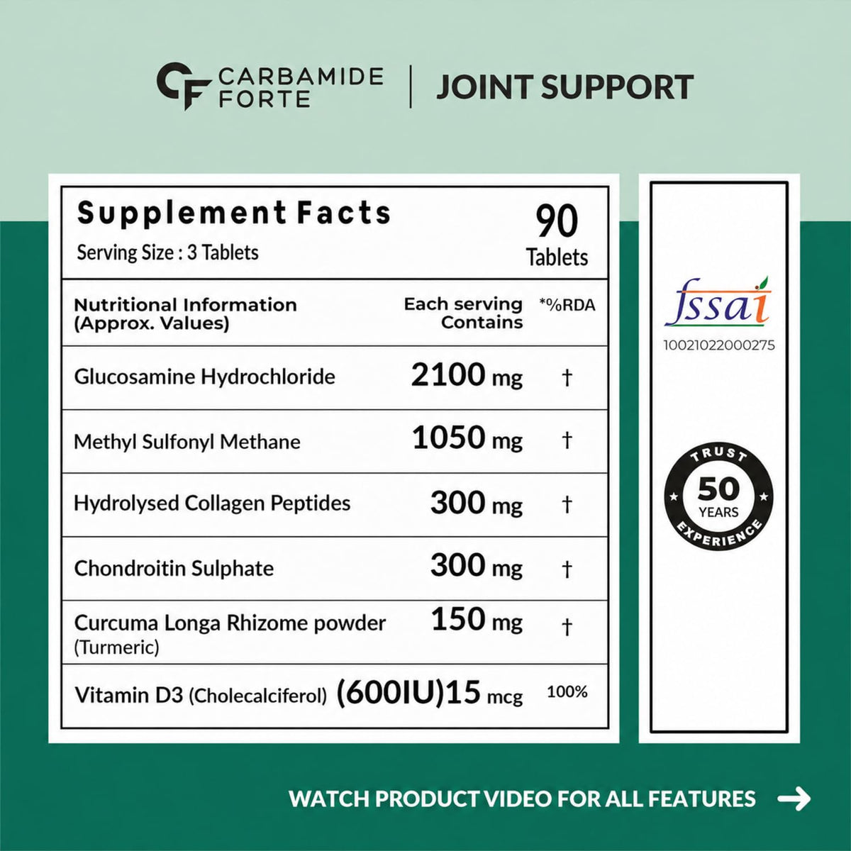 Glucosamine Chondroitin MSM 3900 mg | Joint Support | 90 Tablets
