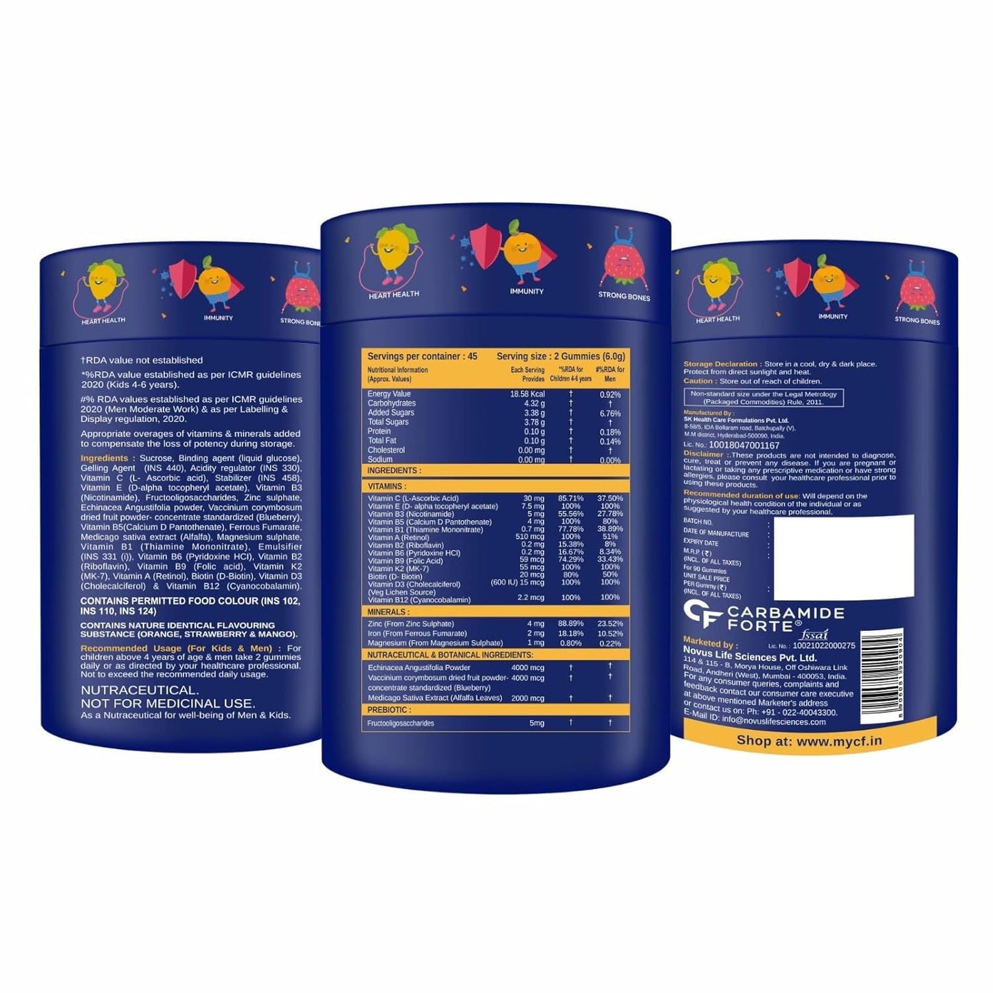 Carbamide Forte Multivitamin for Kids | Multivitamin Gummies for Kids with 20 Nutrients | Kid Gummy | Multi Vitamin Gummies Kid's For Immunity Boost | 60 Gummy Bear