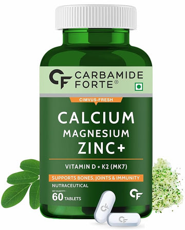 Carbamide Forte Calcium Magnesium & Zinc Tablets with Vitamin D,Vitamin K2-MK7 & B12 | Calcium Tablets for Women and Men, for Bone Health & Joint Support - 60 Tablets