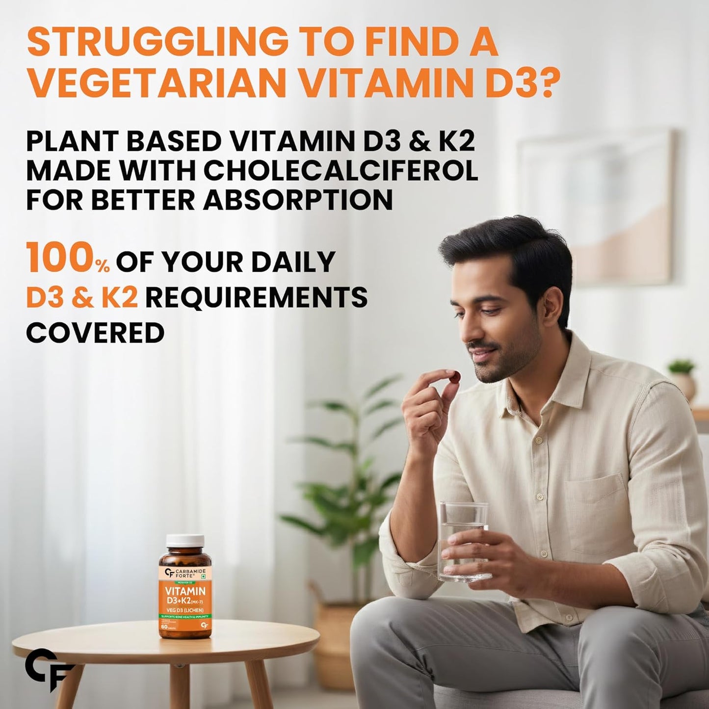 Vitamin D3 K2 Supplement | Veg D3 - Lichen - 60 Tablets