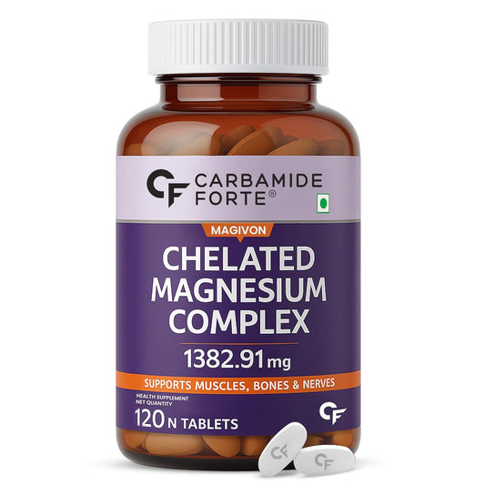 Carbamide Forte Chelated Magnesium Citrate Oxide Supplement | Triple Magnesium Supplement Supports Bones Muscles & Nerves 1382.91mg Per Serving - 120 Veg Tablets