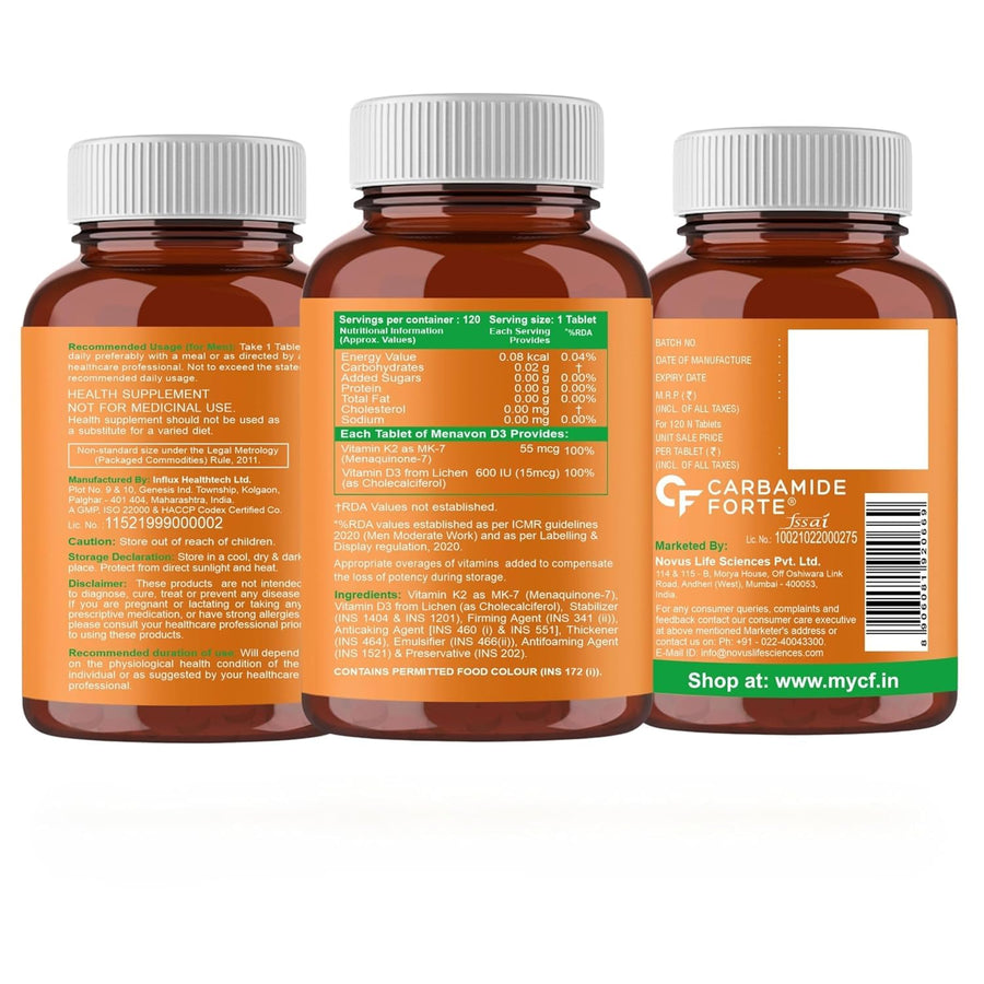 Carbamide Forte Vitamin D3 K2 | Vitamin D3 K2 Supplement for Bone & Heart Health | Vitamin D tablets with Vitamin K2 MK7 | Premium Vitamin D3 supplement with K2 for Wellness -120 Veg Tablets