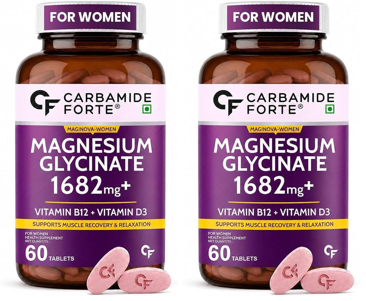 Magnesium Glycinate for Women with Vitamin D3 & B12 - 60 Veg Tablets