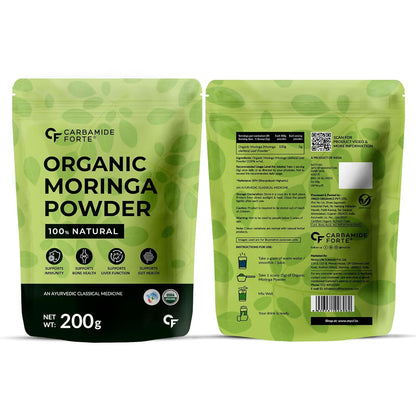 Carbamide Forte 100% Organic Moringa Powder - Moringa Oleifera - USDA Certified | Moringa Leaves Powder | Moringa Powder Organic for Immunity, Digestion & Energy | Drumstick Leaves Powder - 200g
