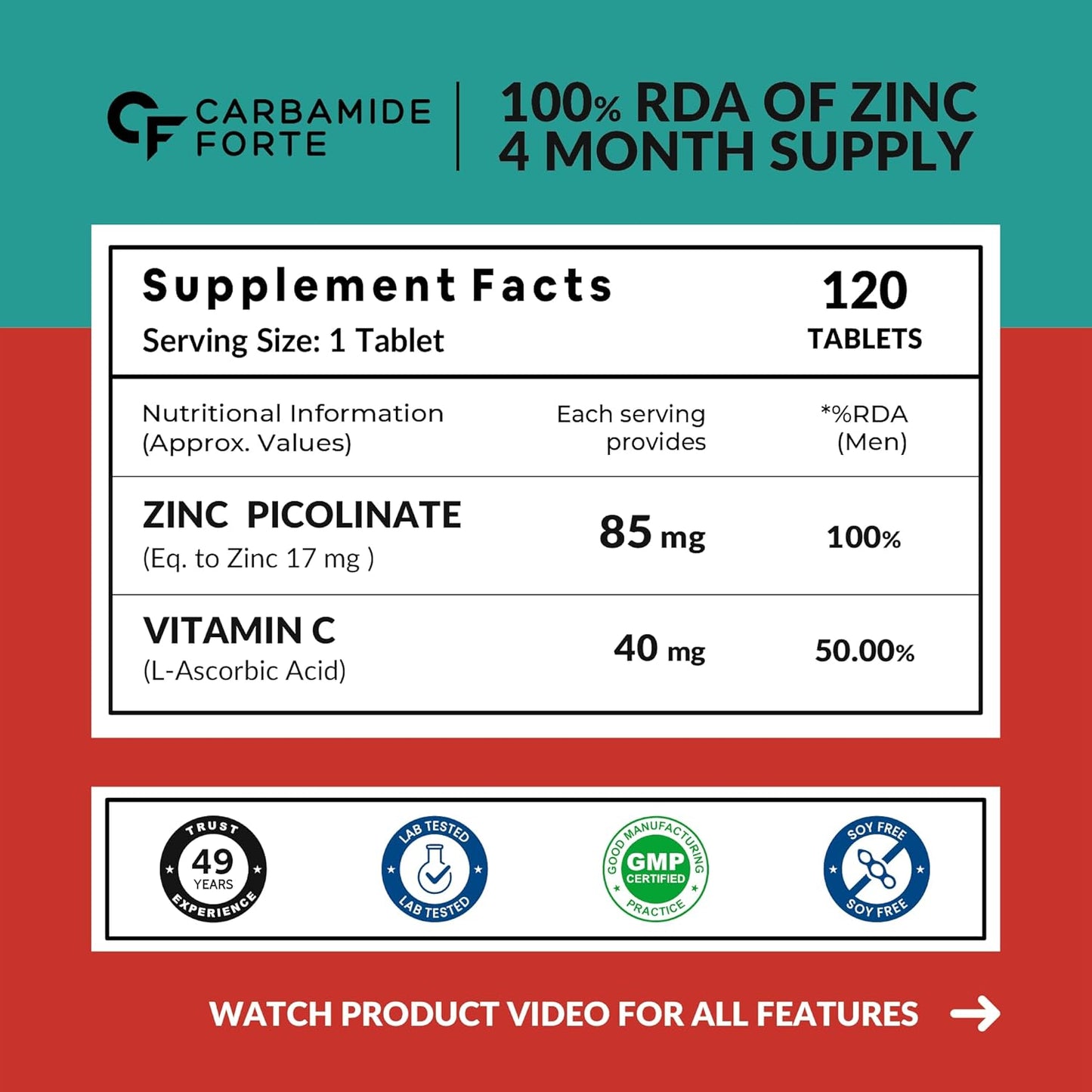 Zinc Picolinate with Vitamin C - 120 Tablets