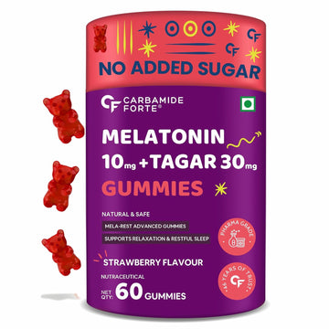 Carbamide Forte Melatonin 10 mg sleep Gummies - with TAGARA, L Tryptophan & Vitamin B6 | Sleep Supplements – 60 Veg Gummies