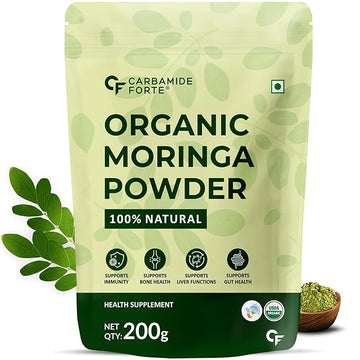 Carbamide Forte 100% Organic Moringa Powder - Moringa Oleifera - USDA Certified | Moringa Leaves Powder | Moringa Powder Organic for Immunity, Digestion & Energy | Drumstick Leaves Powder - 200g