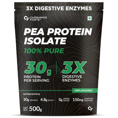 Carbamide Forte Pea Protein Isolate 30g per serving | Plant based Protein Powder Isolate with 4.8g BCAA | 100% Pure Unflavoured Plant Pea Protein Powder - 500g