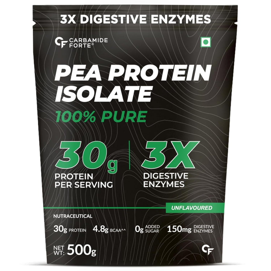 Carbamide Forte Pea Protein Isolate 30g per serving | Plant based Protein Powder Isolate with 4.8g BCAA | 100% Pure Unflavoured Plant Pea Protein Powder - 500g