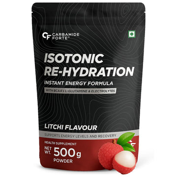 Carbamide Forte Isotonic Powder | Pre Workout Supplement For Men And Women| Instant Energy Drink for PreWorkout | Electrolytes Powder with added BCAA & L Glutamine - Litchi Flavour - 500g (Pack of 1)
