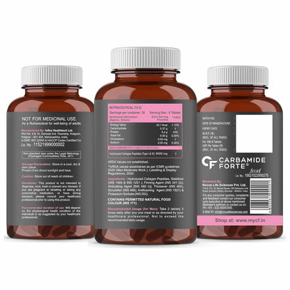 Carbamide Forte Collagen Supplements for Women & Men | Hydrolyzed Collagen Tablets with Type 1 & 3 Supplements for Skin & Hair with Hydrolyzed - 180 Tablets