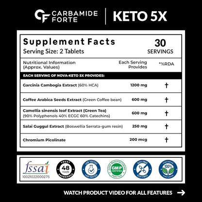 Carbamide Forte Keto Fat Burner & Natural Weight Loss Supplement For Women And Men 2500Mg With Garcinia Cambogia & 4 More Ingredients - 60 Veg Tablets, 500 Grams, 30 Servings