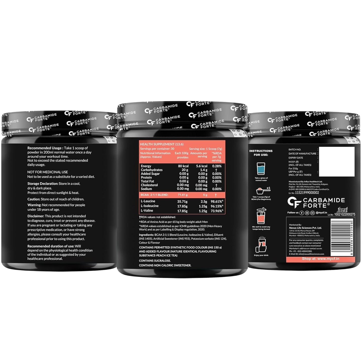 Carbamide Forte BCAA Powder 5000mg | BCAA Supplement For Women & Men Muscle Growth | BCAA Pre Workout & BCAA Intra Workout Supplement For Muscle Recovery | BCAA For Men | BCAA Supplements For Men & Women 7g Serving with Ideal 2:1:1 Ratio