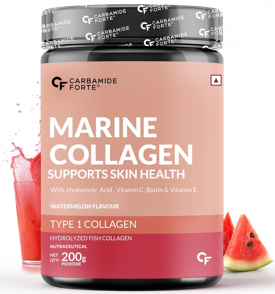 Carbamide Forte Marine Collagen Powder Supplement - for Skin Fish Collagen Powder for Women & Men - 200g Powder - Watermelon Flavour