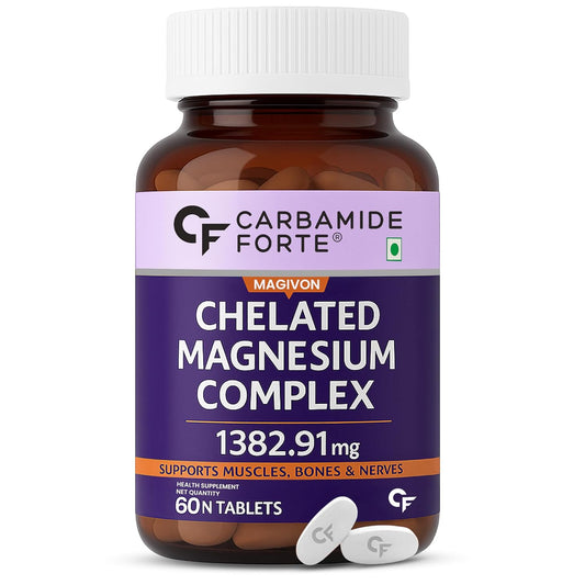 Carbamide Forte Chelated Magnesium Citrate Oxide Supplement | Triple Magnesium Supplement Supports Bones Muscles & Nerves 1382.91mg Per Serving - 60 Veg Tablets
