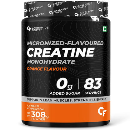 Carbamide Forte Creatine Mono hydrate Powder | Micronized Creatine Monohydrate 308gm | Micronized Monohydrate Creatine Supplement for Lean Muscle, Strength & Energy - Orange - 33 Servings - 308g