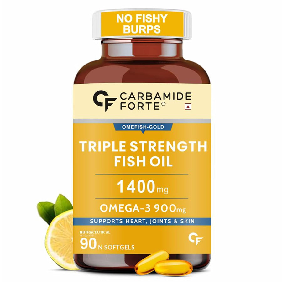 Carbamide Forte Triple Strength Fish Oil 1400mg with Omega 3 900mg for Men & Women - Softgel Capsules 90 Count