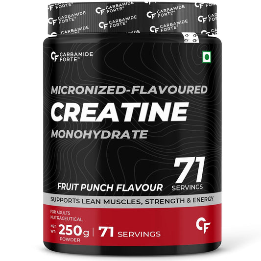 Carbamide Forte Creatine Mono hydrate Powder | Micronized Monohydrate Creatine 103gm | Micronized Monohydrate Supplement for Lean Muscle, Strength & Energy - Fruti Punch- 71 Servings - 250g