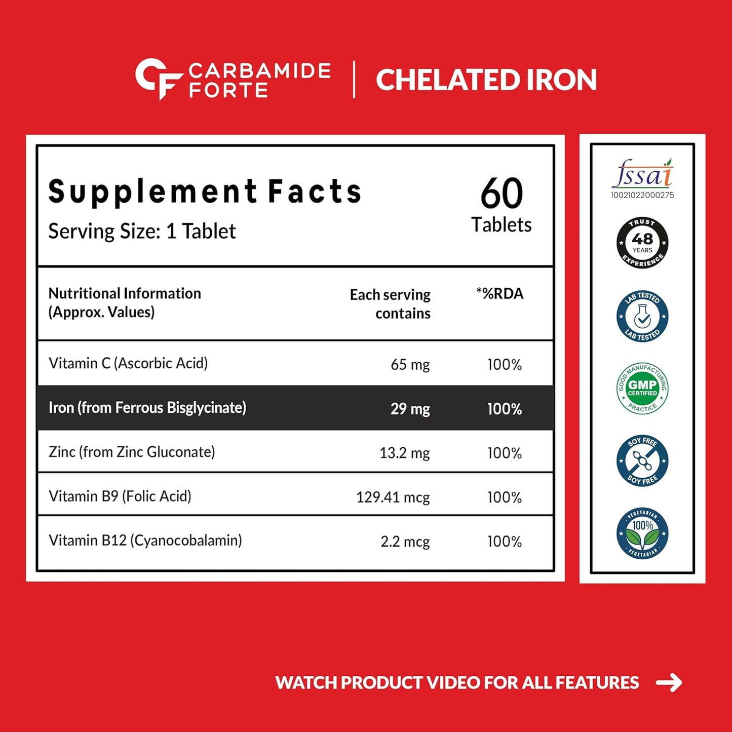 Chelated Iron with Vitamin C – 60 Tablets