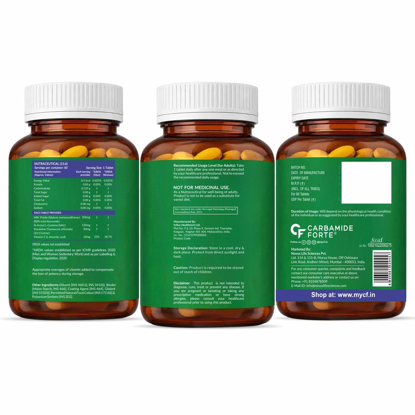Milk Thistle Tablets with NAC, Dandelion & Vitamin C - 60 Tablets