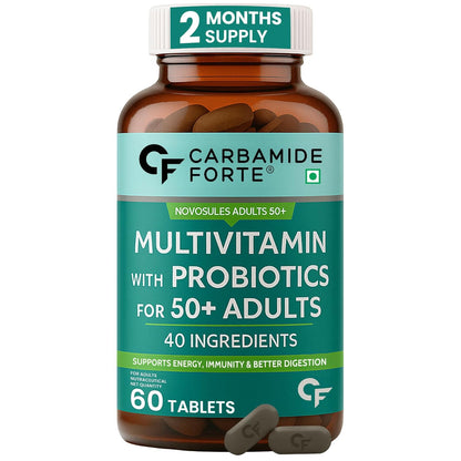 Multivitamin Tablets for Adults 50+ With Probiotics | Supports Immunity, Energy & Bone Health – 60 Veg Tablets