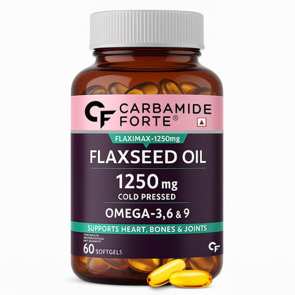 Carbamide Forte Cold Pressed Flaxseed Oil Omega 3 6 9 Capsules (1250mg) for Men and Women | Omega 3 Supplement | Omega 369 | Flaxseed Oil Omega3 Capsule | Omega Fatty Acid - 60 Capsules