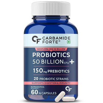 Carbamide Forte Probiotics Supplement 50 Billion CFU | Gut Health Supplements with Probiotic | Gut Cleanse with Prebiotics and Probiotics | Lactobacillus Reuteri | L Reuteri Probiotics Supplement for Gut Health – 60 Veg Capsules