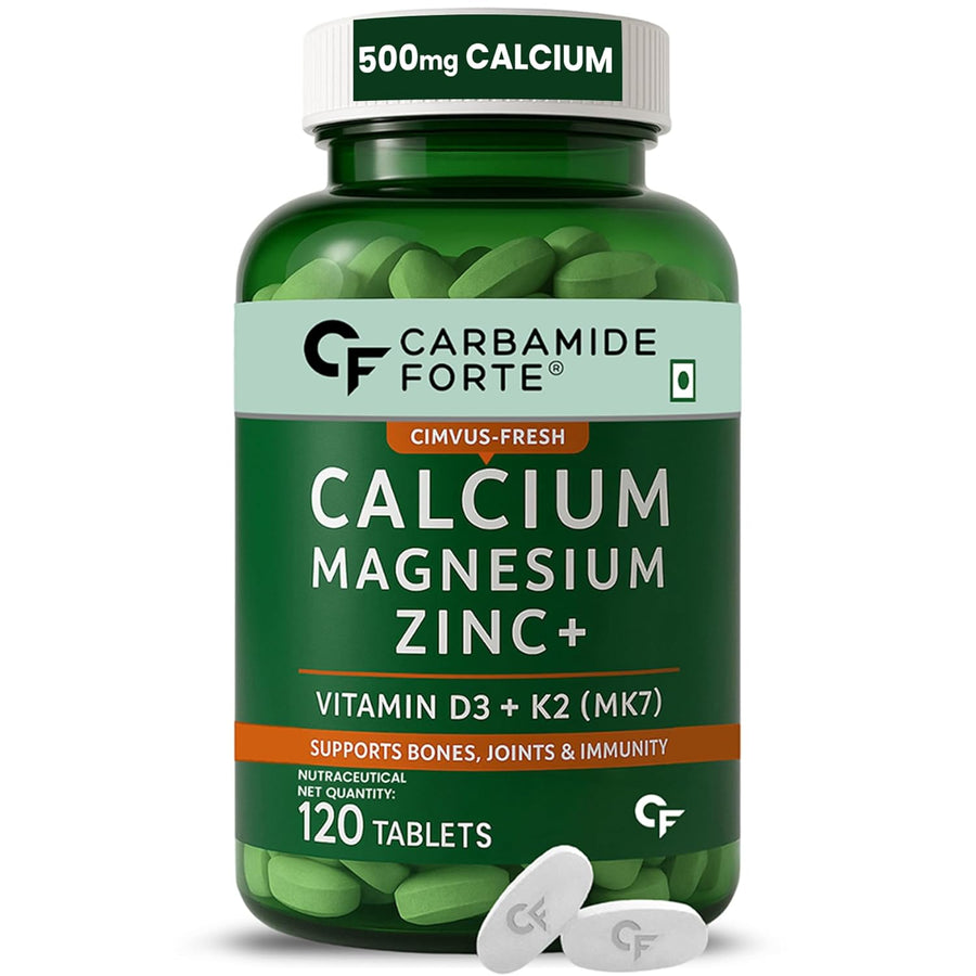 Carbamide Forte Calcium Tablets for Women & Men | Calcium Magnesium Zinc Tablets | Calcium Supplements for Men with Vitamin K2 MK7 & Vitamin B12 - Bone Health & Joint Support - 120 Tablet for Men