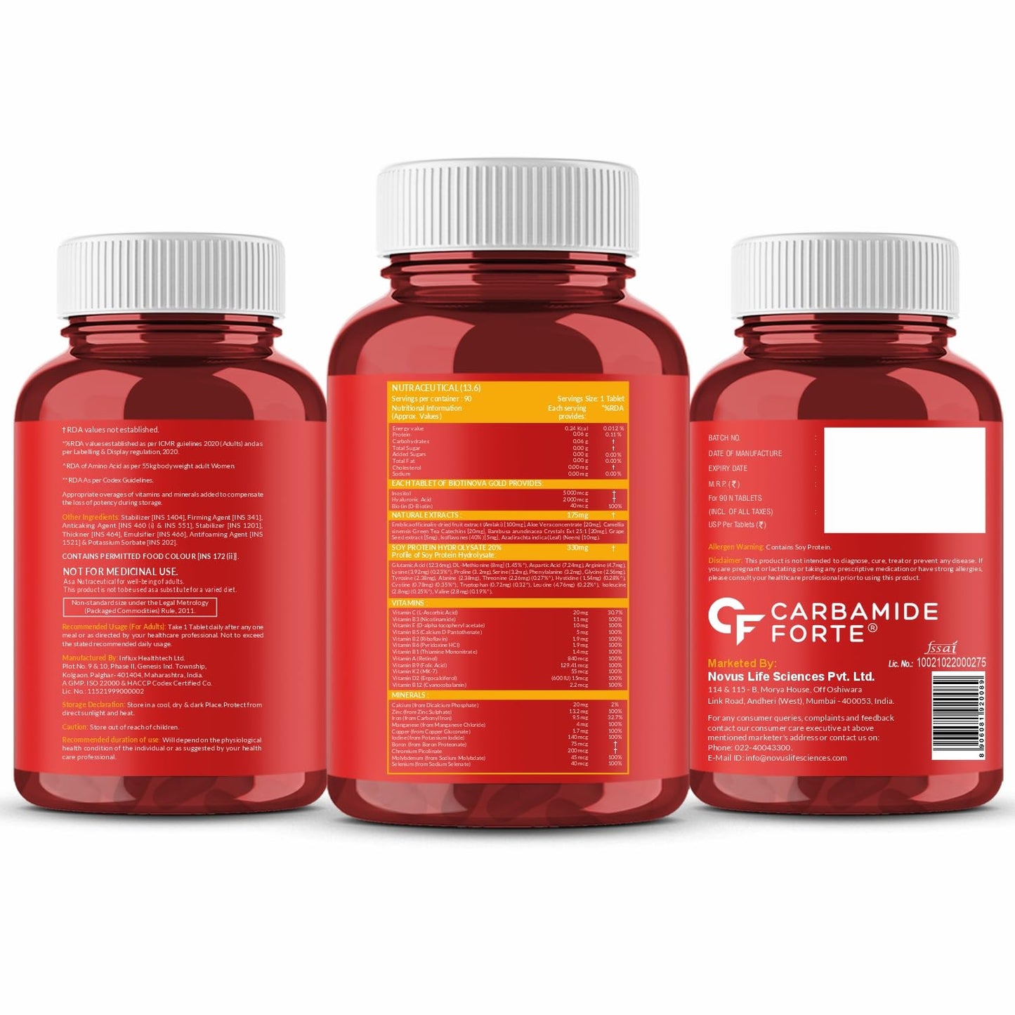 Carbamide Forte Biotin Tablets for Hair Growth | Biotin Supplement with 50 Multivitamin Ingredients for Women & Men | Hair Supplements for Women & Men | Hair Growth Tablets - 90