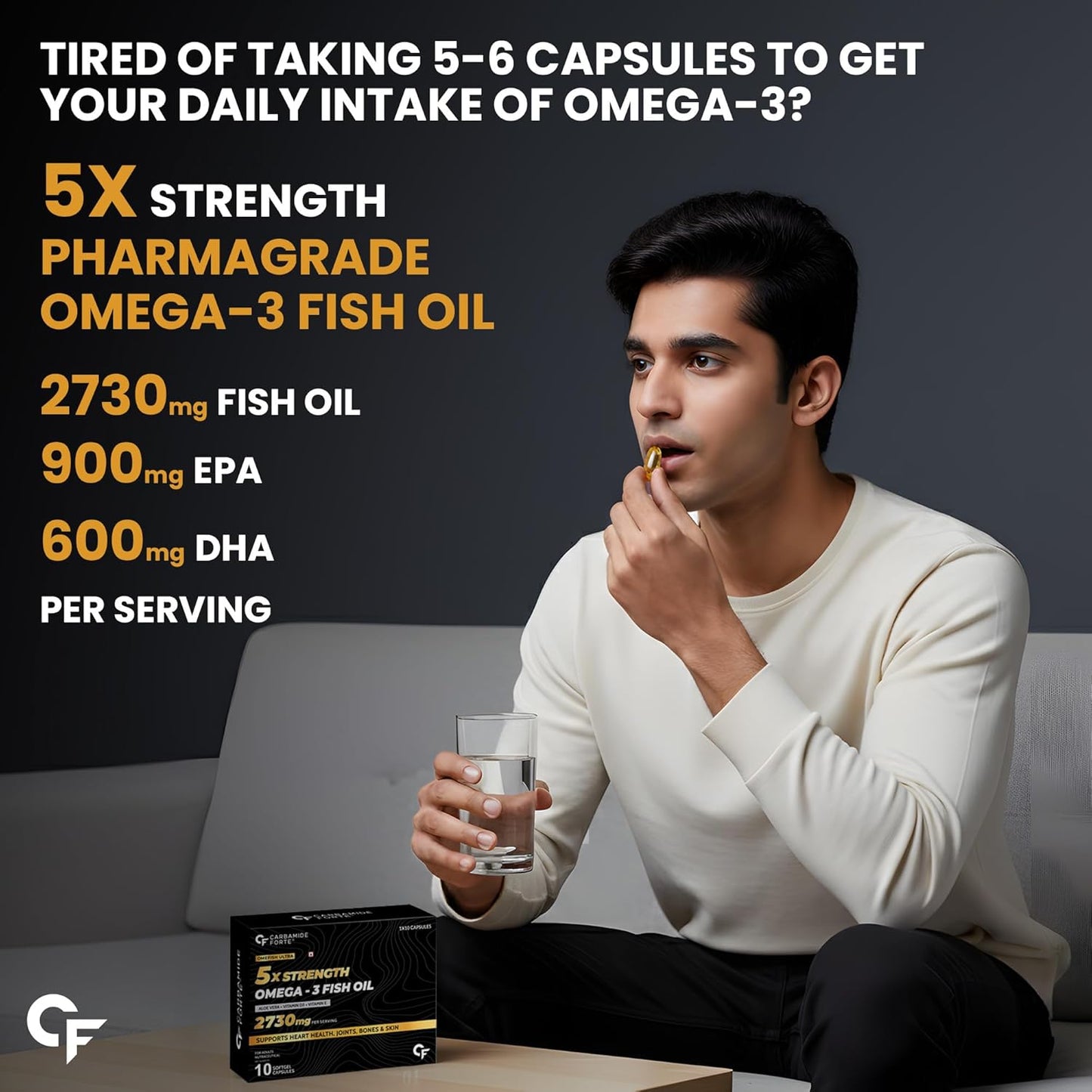 5X Strength Omega 3 Fish Oil Capsules – 2730mg with Vitamins D3, A & E | 10 Softgels