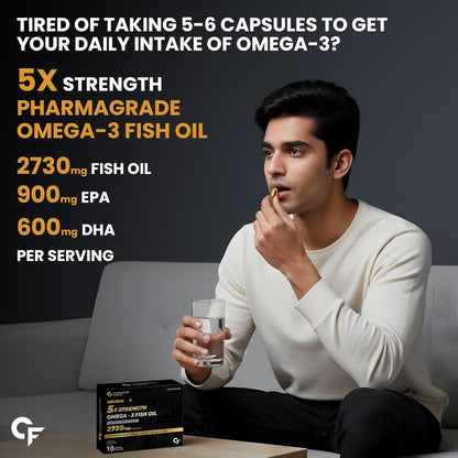 5X Strength Omega 3 Fish Oil Capsules – 2730mg with Vitamins D3, A & E | 10 Softgels