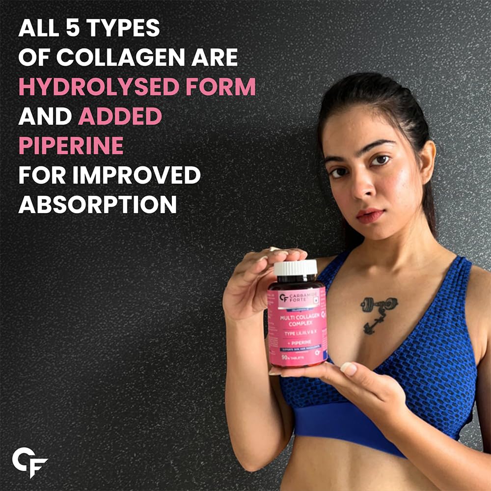 Carbamide Forte Multi Collagen Supplements for Women & Men | Hydrolyzed Peptides With 5 Types of Collagen Powder Supplements for Skin & Joint Support- 90 Tablets