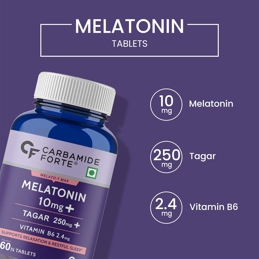 Carbamide Forte Melatonin 10mg with Tagar 250mg Sleeping Aid Pills - 60 Veg Tablets