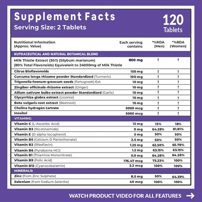 Milk Thistle 800 mg Tablets | Liver Detox Supplement | 120 Tablets