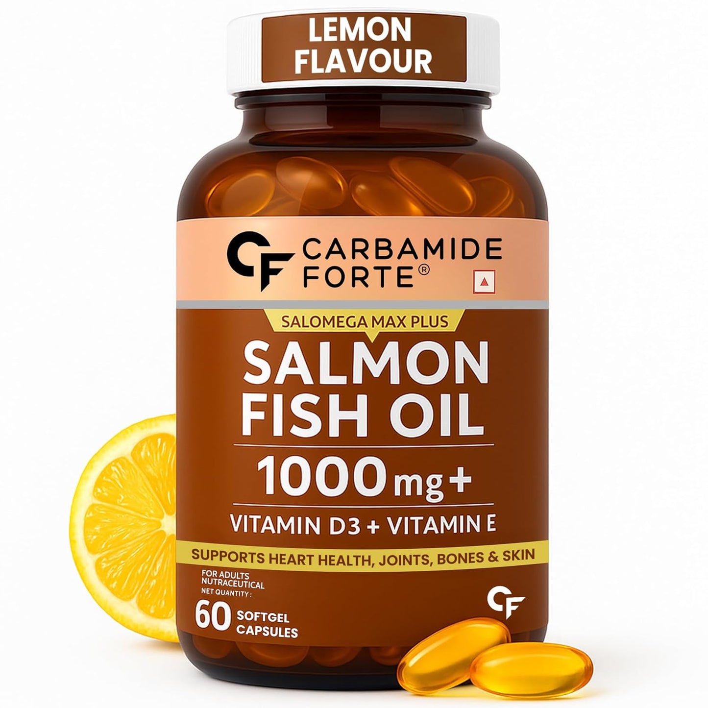 Omega 3 Fish Oil 1000mg with Vitamin D & E – Salmon Fish Oil Softgels (60 Count)