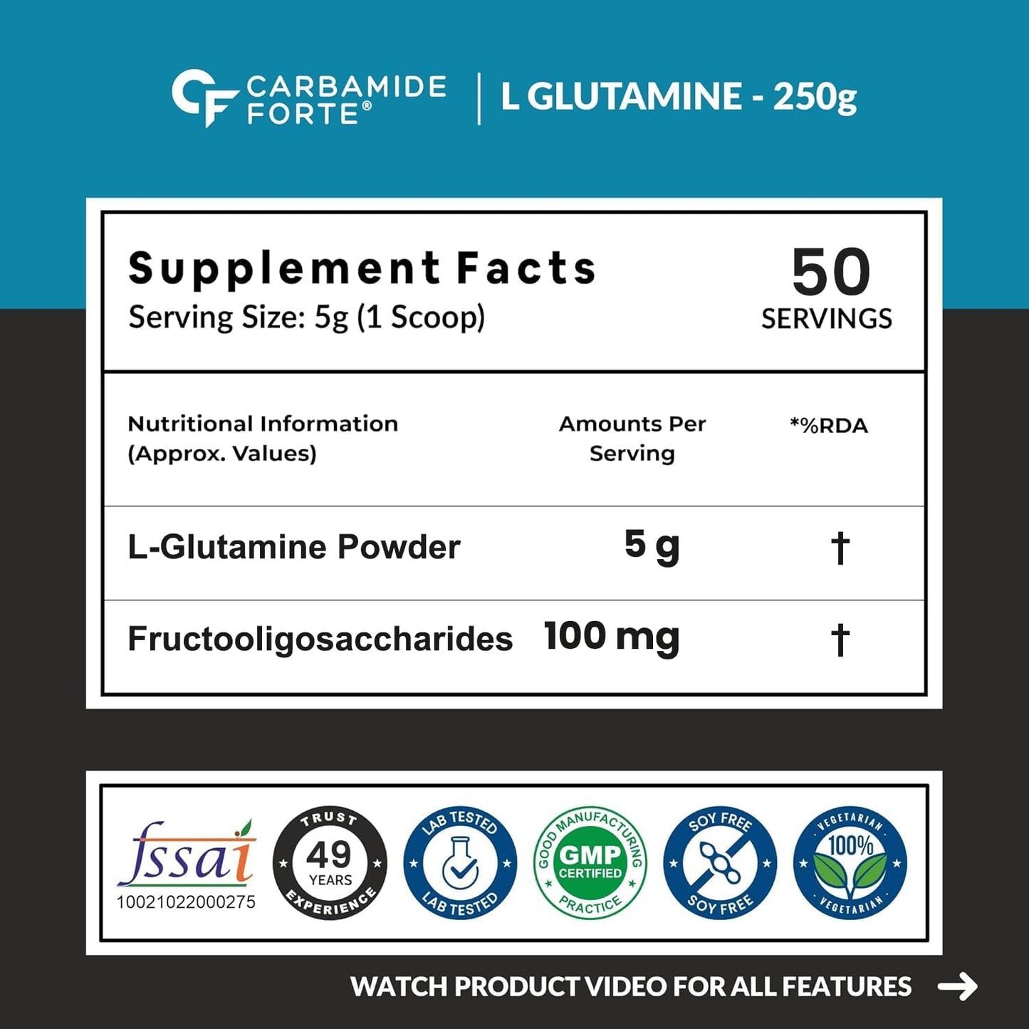 L‑Glutamine Powder 5000 mg | Unflavoured | 250g