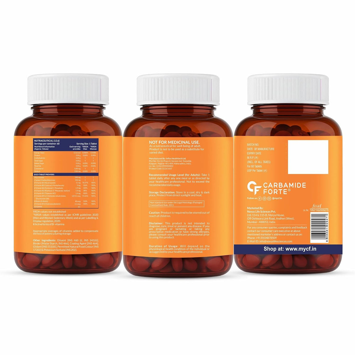Bioactive B Complex with Methylated B Vitamins | 100% RDA | Choline, Myo-Inositol & Biotin | 60 Tablets