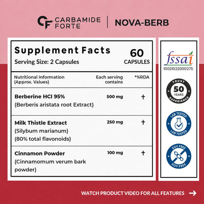 95% Berberine 500 mg with Milk Thistle & Cinnamon | 60 Capsules