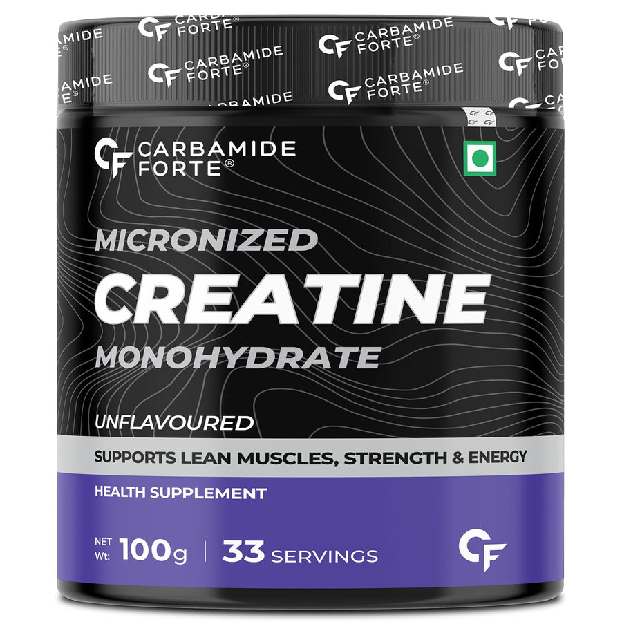 Carbamide Forte Micronized Creatine Monohydrate 100gm Supplement Powder | Monohydrate Creatine Powder for Lean Muscle Volumization, Strength & Energy - Unflavoured - 33 Servings - 100g