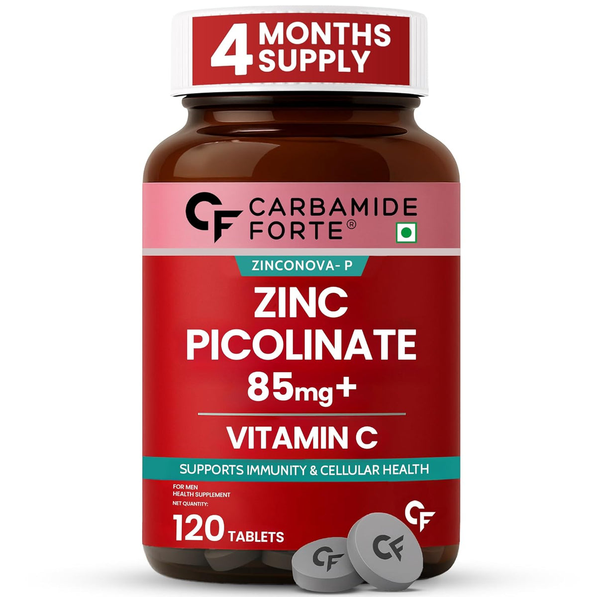 Zinc Picolinate with Vitamin C - 120 Tablets - Carbamide Forte - Pack of 1