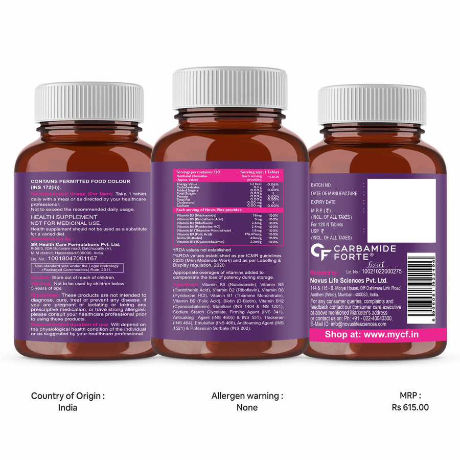 Carbamide Forte Vitamin B-Complex Tablets - 100% RDA for B Vitamins wi