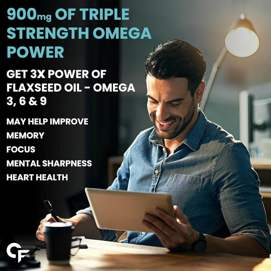 Carbamide Forte Cold Pressed Flaxseed Oil Omega 3 6 9 Capsules (1000mg) for Men and Women | Highest absorption of essential fatty acids | Supports Heart, Joints and Digestion - 120 Capsules