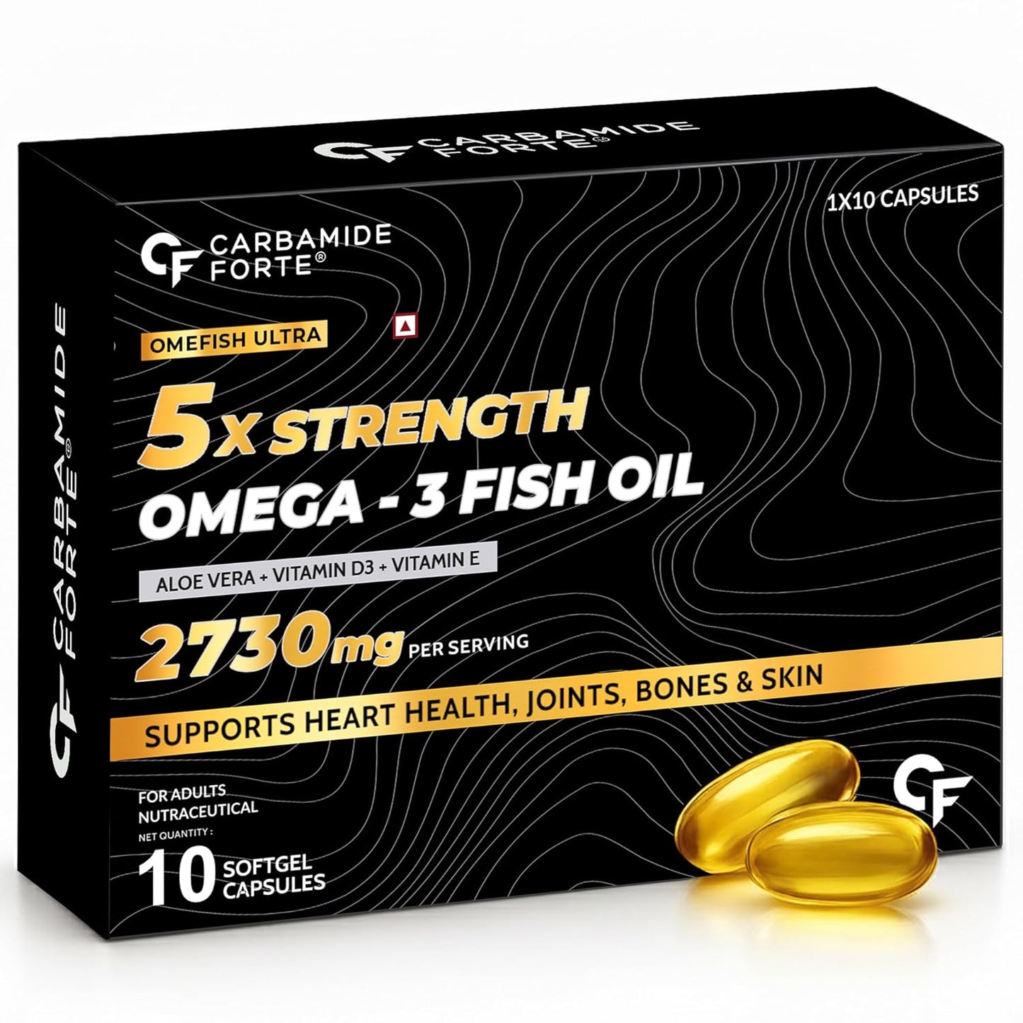 5X Strength Omega 3 Fish Oil Capsules – 2730mg with Vitamins D3, A & E | 10 Softgels