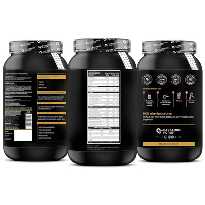 Carbamide Forte Whey Protein Powder Isolate | 100% Pure Protein Powder for Men | 30g Protein per serving with Isolate Whey Protein | 3X digestive Enzymes | 6.89g BCAA | 14.50g EAA | 0g added sugar | Belgian Chocolate Flavour - 1Kg